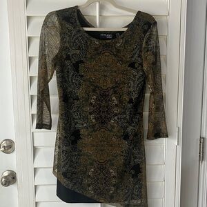 Attitudes by Renee Black and Gold Asymmetrical Tunic Size XXS
